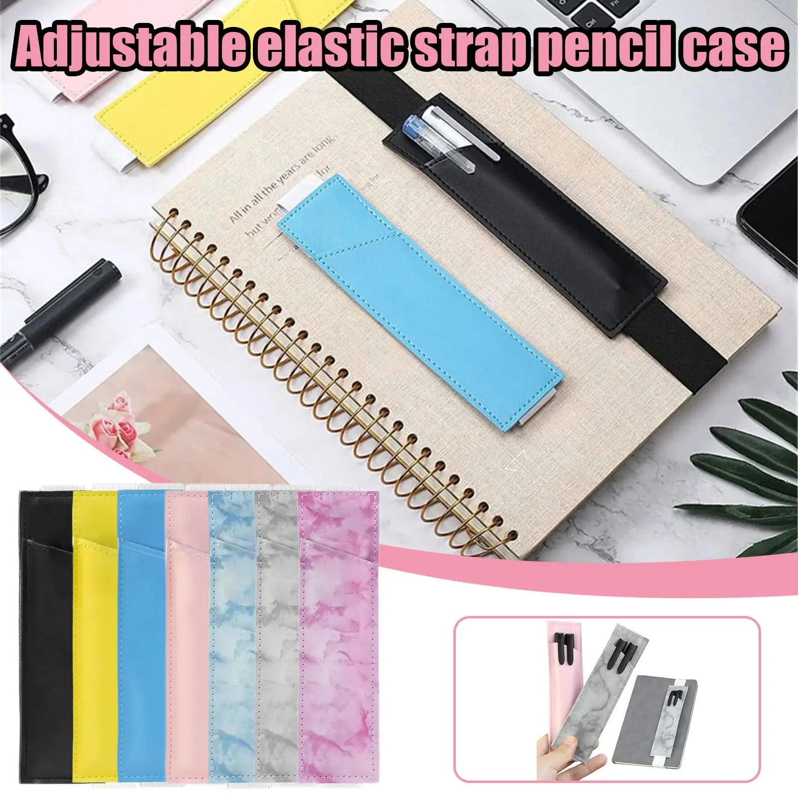 Pen Holder Adjustable Elastic Band PU Pen Sleeve Pouch Large Capacity