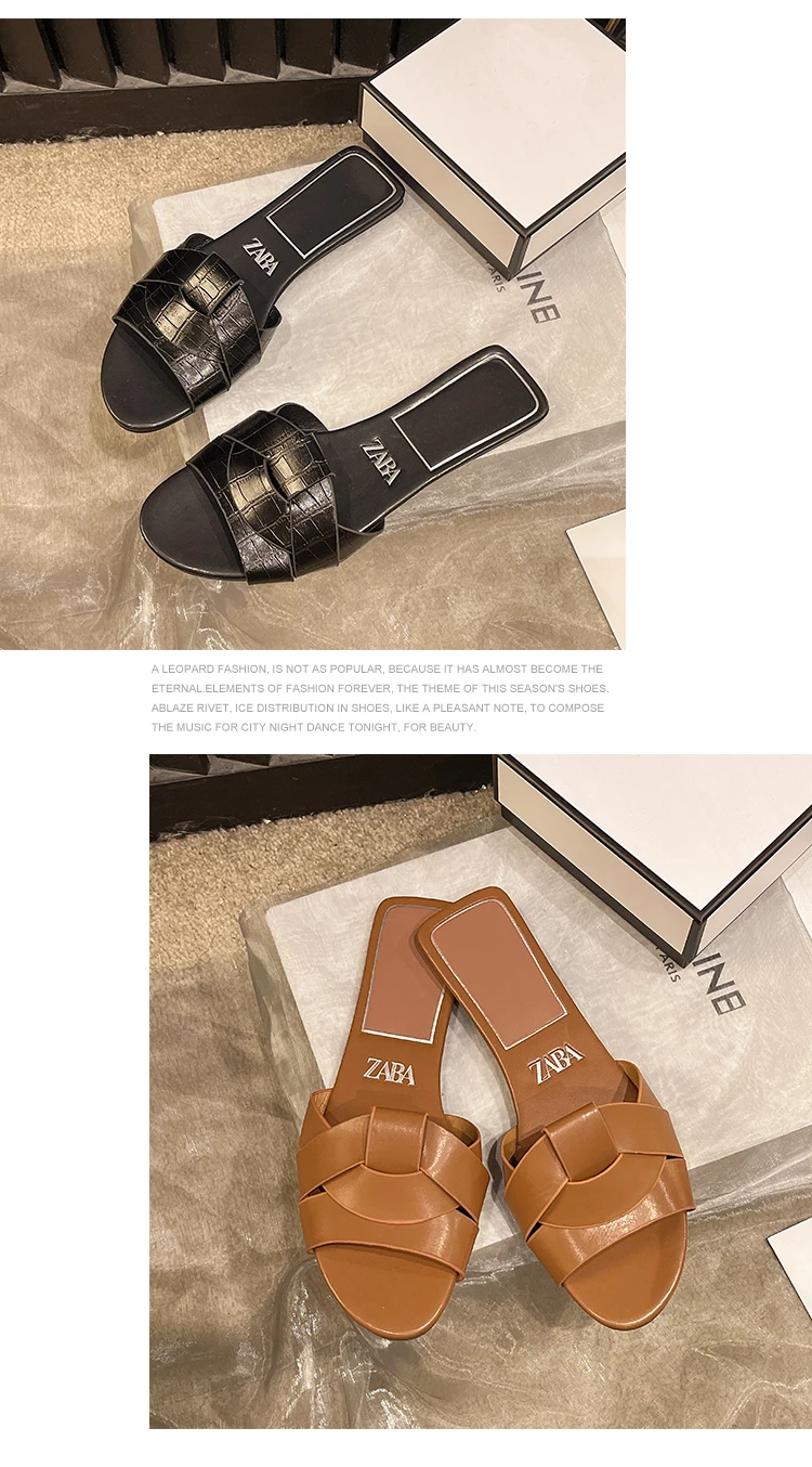 2024 Women's Slippers Open Toe Flat Women's Casual Slippers Women's Summer Shallow Sandals Brown Black