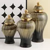 Ceramic Checkmate Jar Flower Vase Black Ginger Jar Gold-rimmed Storage Tank Porcelain Handicraft Floral Arrangement Accessories 4