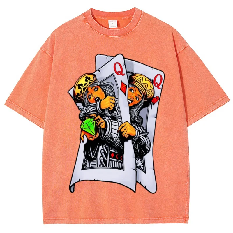 Queen Vintage Snowflake Washed T-Shirt Punk Summer Vintage Washed Oversized T Shirts Tops Streetwear Clothes Women's Clothing