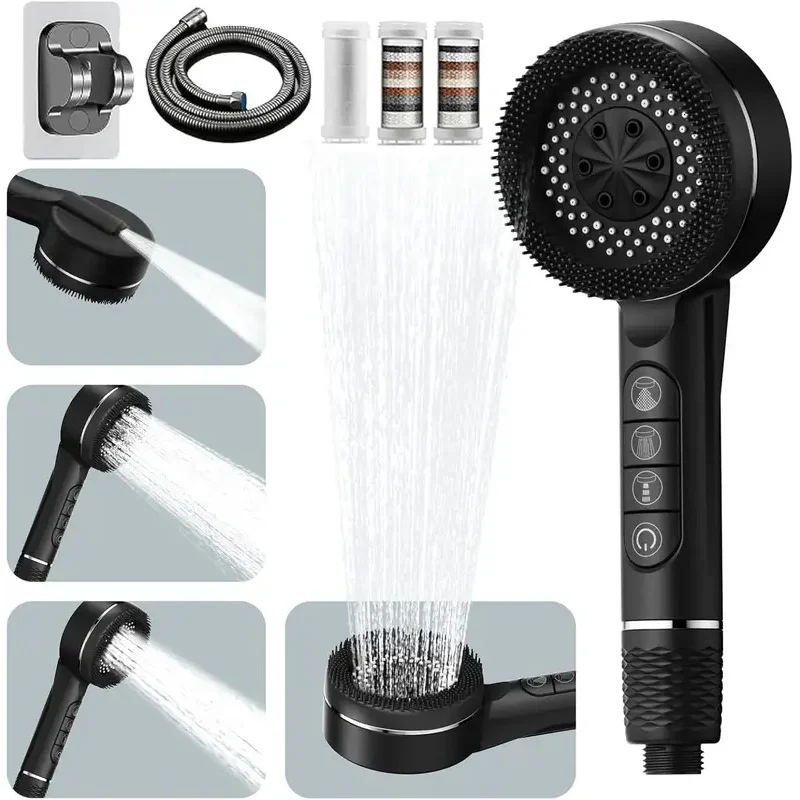 1pc Filtered Supercharged Shower Head Four-speed Adjustment With Water Seal Multi-functional Home Shower Bathroom Accessories