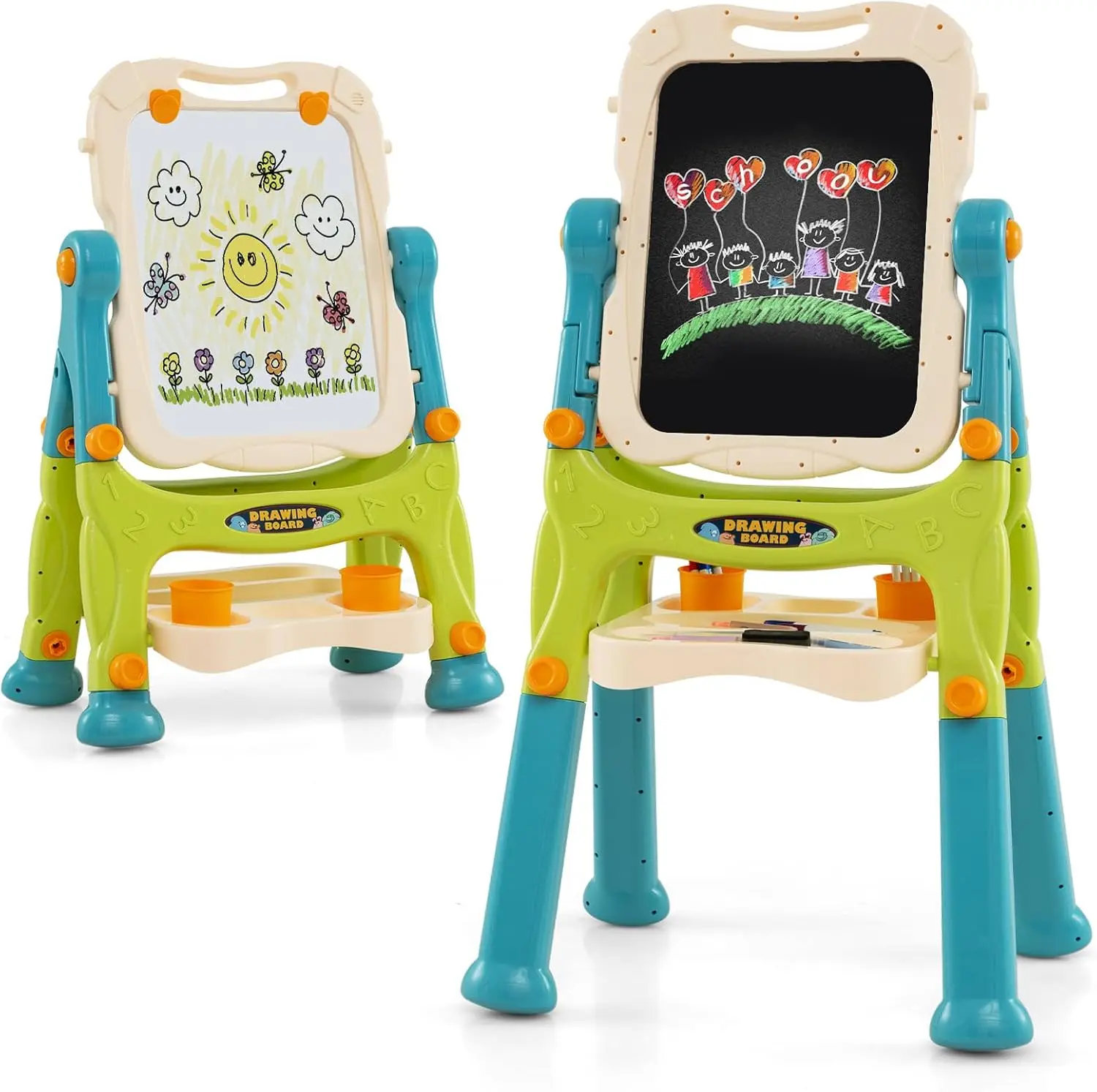 Children's Double-Sided Children's Board Height Adjustable with Whiteboard & Chalkboard,Magnetic Play Board from 2 Year