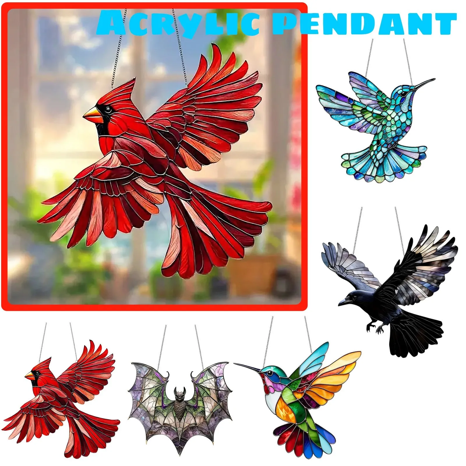 Window Painted Birds Acrylic Pendant Colorful Sun-catching Hanging Suncatcher Decorations For Home Garden sun catcher sun catchers