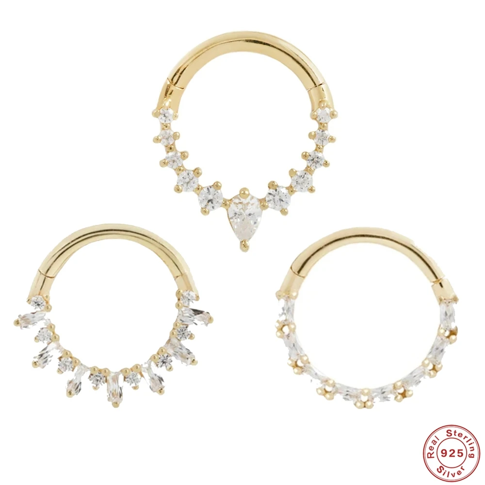 

AIDE 1PC 925 Sterling Silver Microinlaid Shiny Zircon Cartilage Pierced Earrings For Women Men Sexy Round Nose Ring Body Jewelry