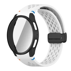 Samsung Galaxy Watch Silicone Magnetic Band with Tempered Glass Screen Protector and PC Case Cover - galaxy 6 44mm (WBB)
