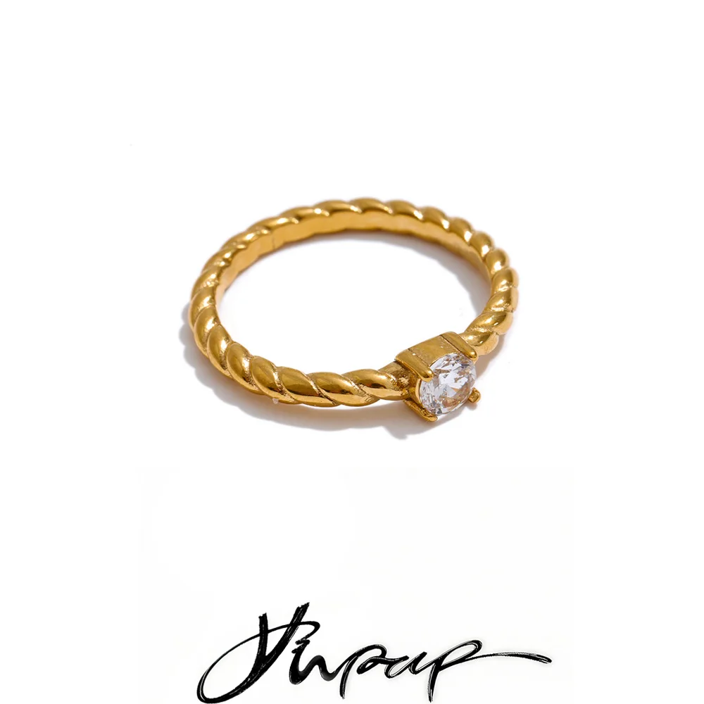 Yhpup Size 6789 Stainless Steel Cubic Zirconia Thin Ring 18K Gold Color PVD Plated Chic Trendy Women Jewelry Accessories 1