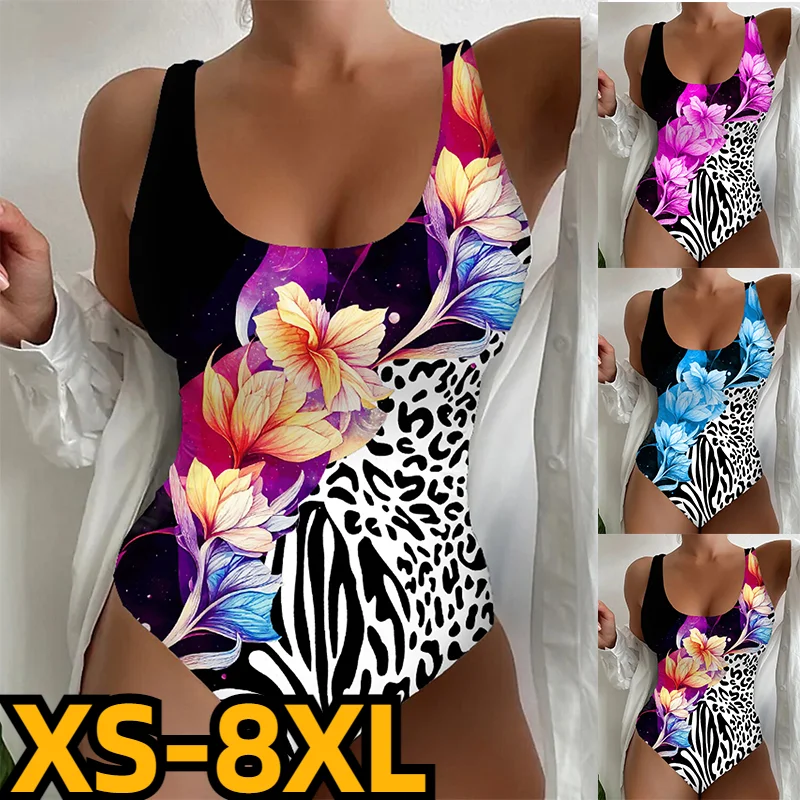 

2023 Women's Swimwear One Piece Monokini Bathing Suits Large Size Swimsuit Backless Busts Floral Abstract Plunge Bathing Suit