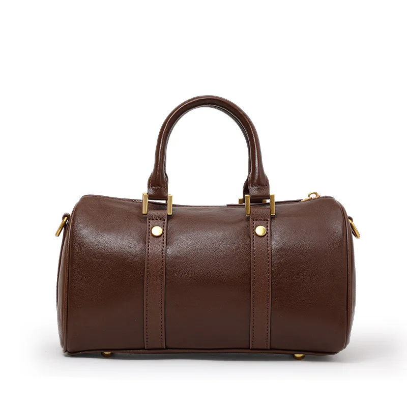 European and American retro leather portable Boston women's bag vegetable tanned cowhide messenger pillow bag classic versatile 2