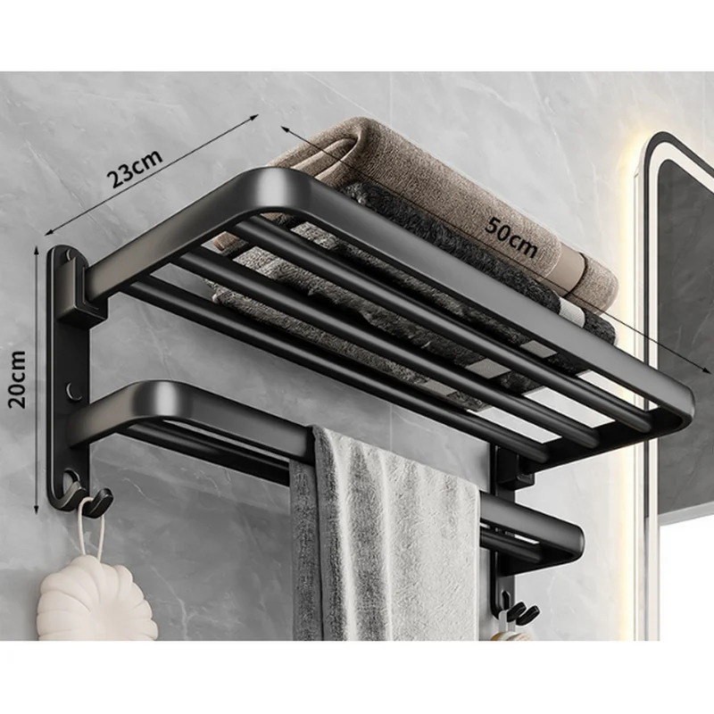 Foldable wall-mounted aluminium bathroom towel rack design