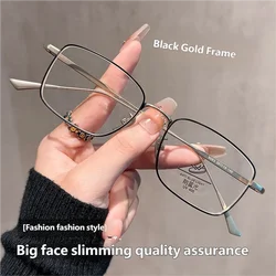 Retro Square Metal Frame Glasses with Anti - Blue Light Resin Lens - Stylish and Durable Unisex Eyewear (Black Gold)