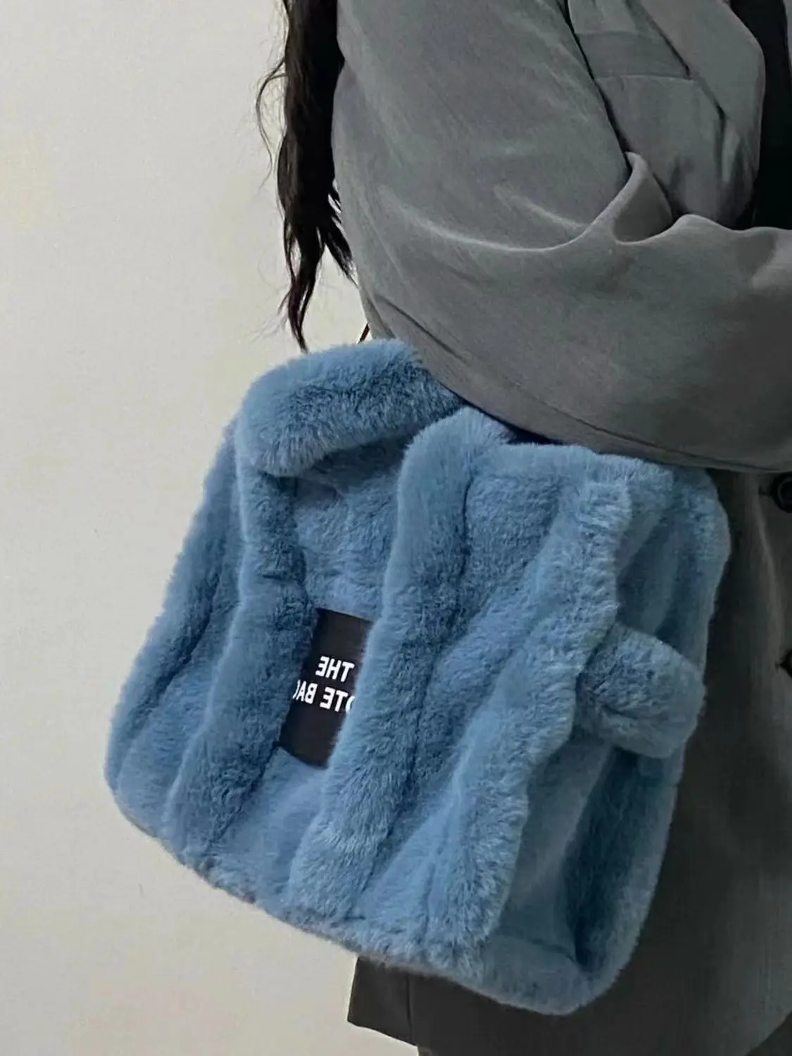 JIAERDI Casual Plush Tote Bag Women Autumn Winter Fur Large Capacity Handbag Ladies Harajuku Aesthetic Messenger Bag Handbags