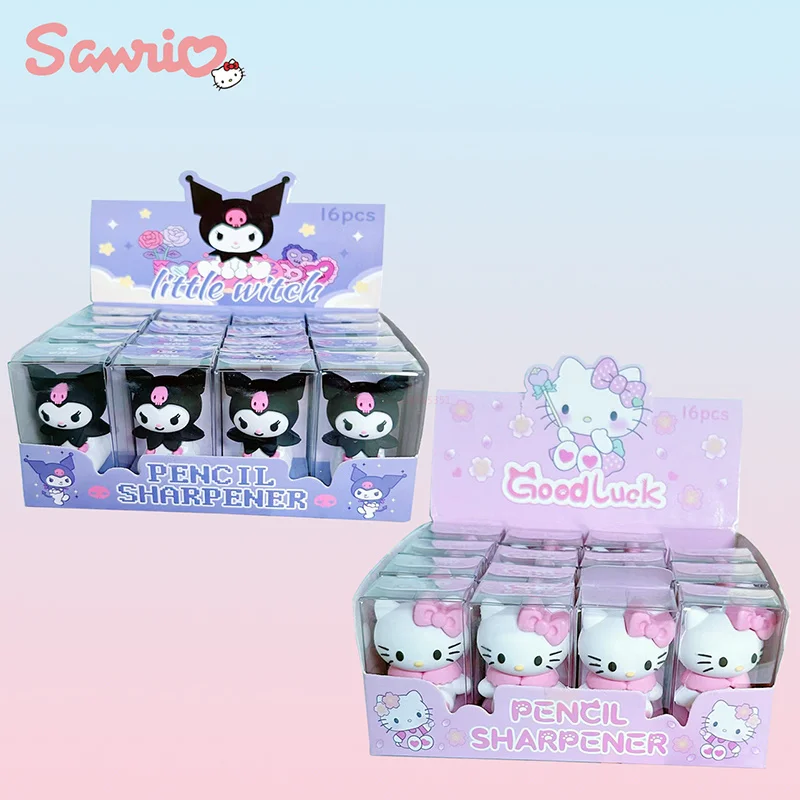 

16pcs/box Sanrio Pencil Sharpeners Hello Kitty Kuromi Silicone Sharpener Student Stationery Kids School Supplies Wholesale Gift