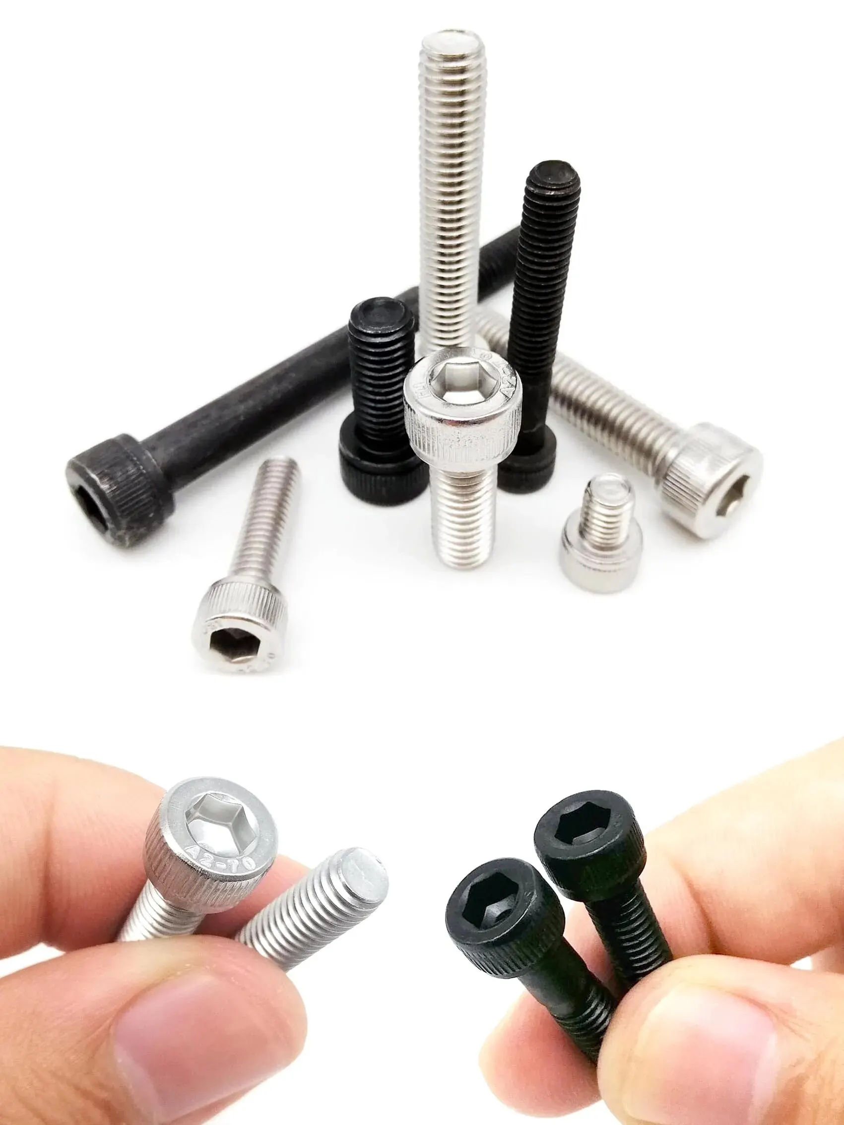 DIN912 M1,6 M2 M2,5 M3 M4 M5 M6 M8 Sechskant Innensechskant Innensechskantschraube 304 A2-70 Edelstahl Schwarz Güteklasse 12,9 Stahl – Detail 1