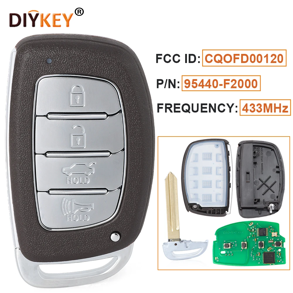 DIYKEY 4 Button Smart Remotes Key Fob 433 MHz 8A Chip for Hyundai