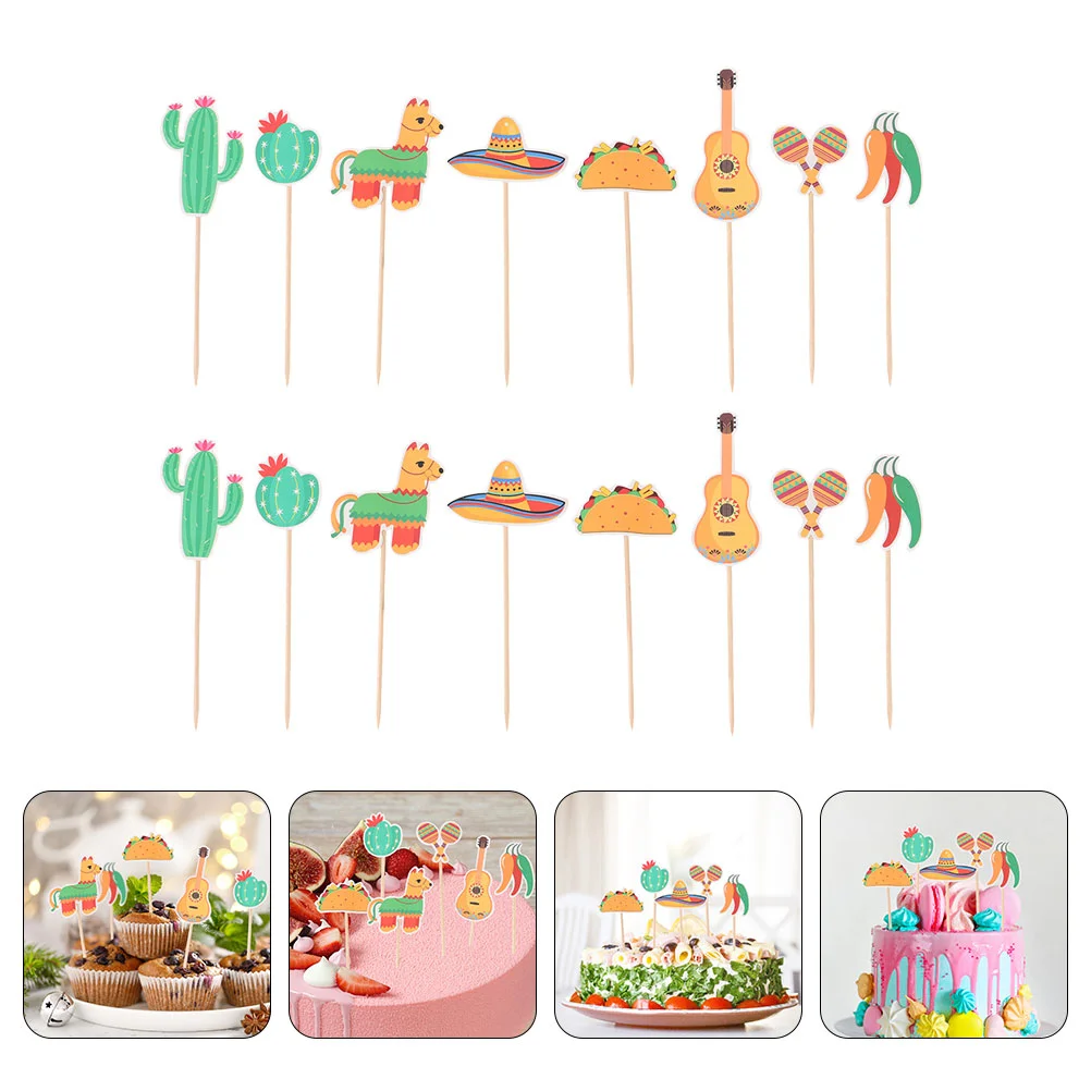 

16 Pcs Paper Cup Cake Topper Ornament Party Decor Cartoon Ornaments