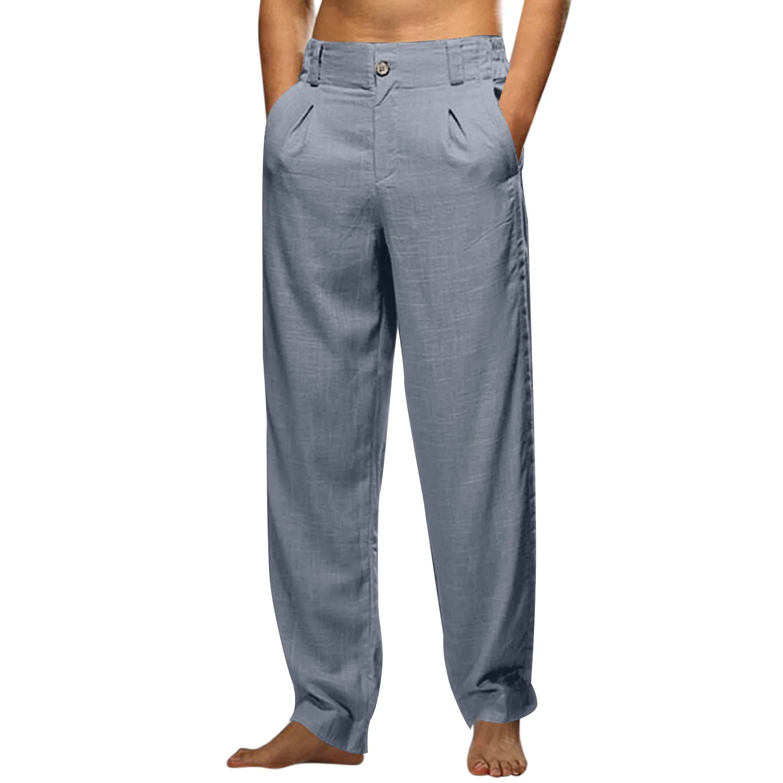 Casual Einfarbig Versuchen Atmungsaktive Casual Cargo Hosen Für Männer Plus Größe Tasche Elastische Taille Hosen Streetwear Männlich_voghion.com