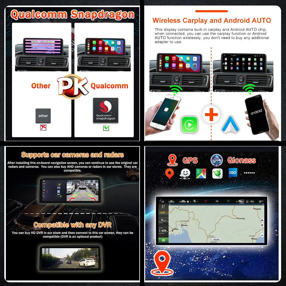 Pantalla de Radio para Auto con Snapdragon 8 CORE, Carplay Inalámbrico, Android 14, para BMW Serie 5 F10/F11 520i 525i 528i, Bluetooth, Estéreo, GPS, 2 din, Reproductor Multimedia, WIFI, 4G LTE 7