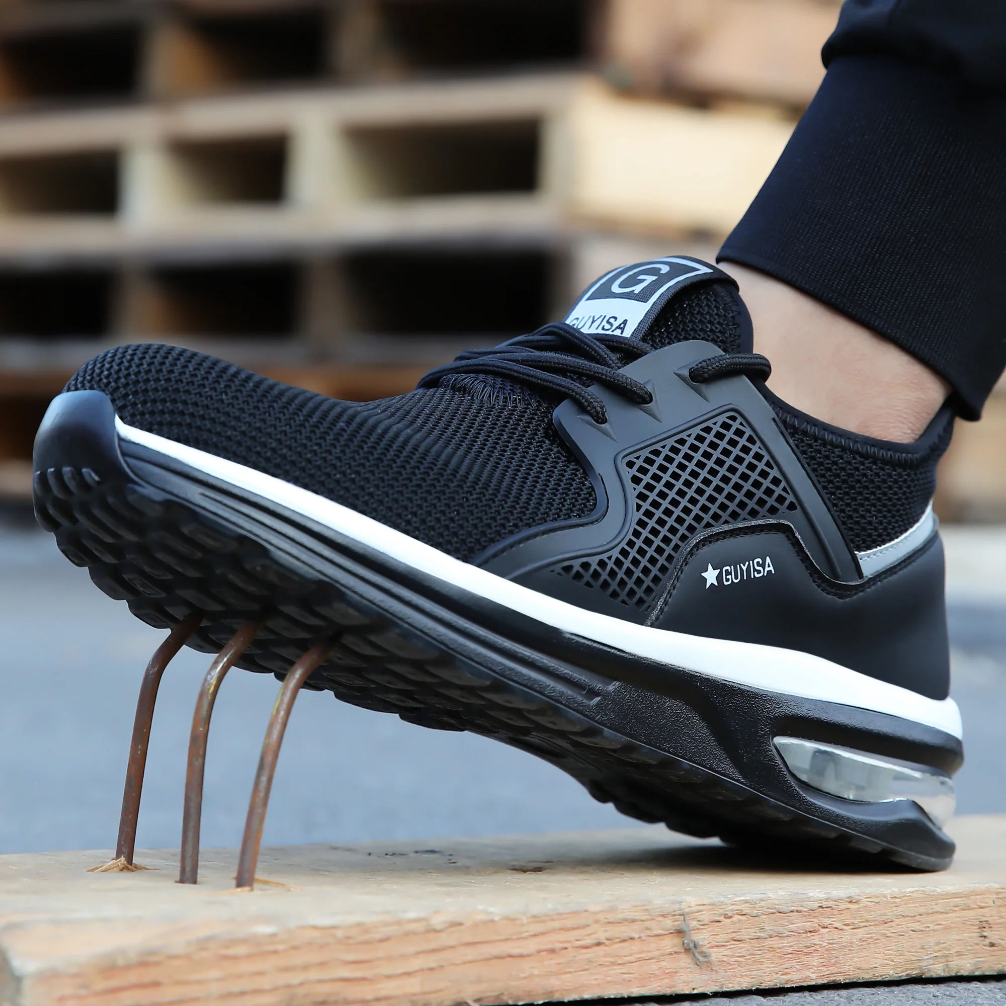 Men Work Safety Shoes Man Safeti Breathable Air Cushion Work Protective Sneakers Anti-Puncture Work Male Steel Toe Safety Boots