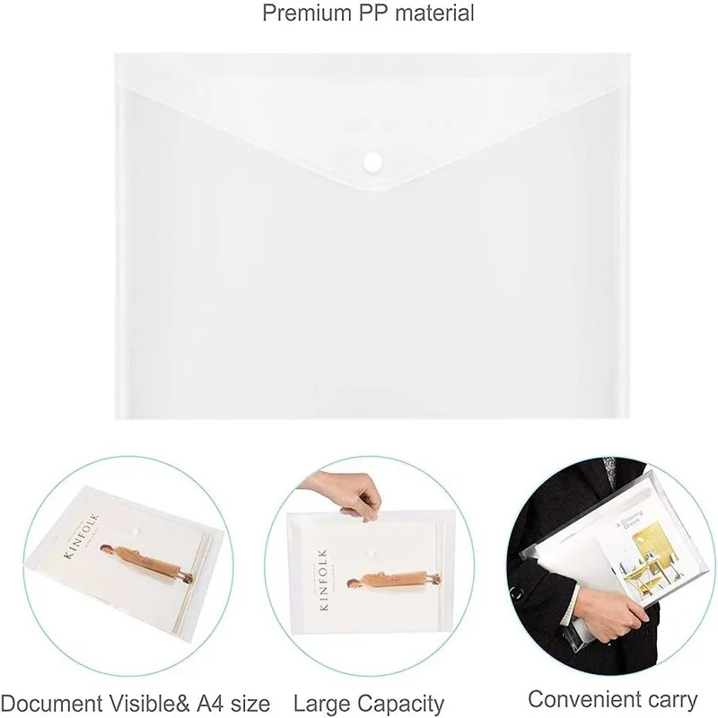 5/10Pcs 플라스틱 봉투 학교 사무 용품에 대 한 단추 A4 크기와 명확한 재사용 가능한 플라스틱 봉투 방수 폴더