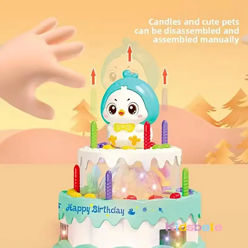 전기 생일 케이크 장난감, 조명 및 음악 포함, 용 회전 바퀴 장난감, 귀여운 시뮬레이션 걷는 케이크 장난감, 완벽한 선물
