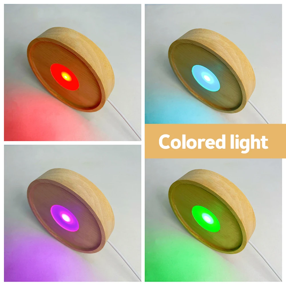 Base De Luz LED De Madera Para Exhibir Cristales Y Figuras - 2 Piezas Con USB