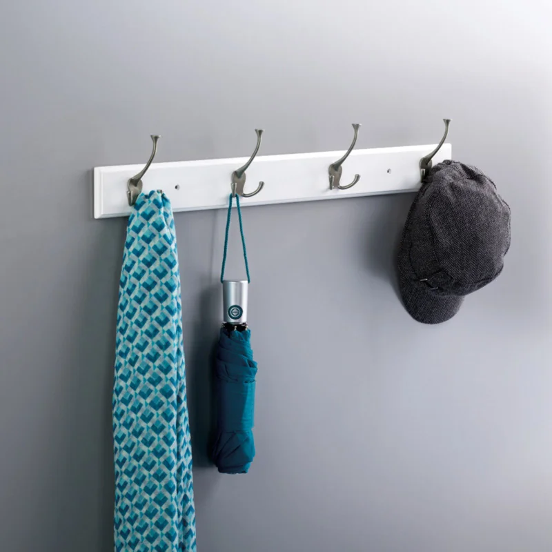 

Franklin Brass 27 in. Rail with 5 Light Duty Flared Tri Hooks in Black and Satin Nickel clothing rail clothing rack