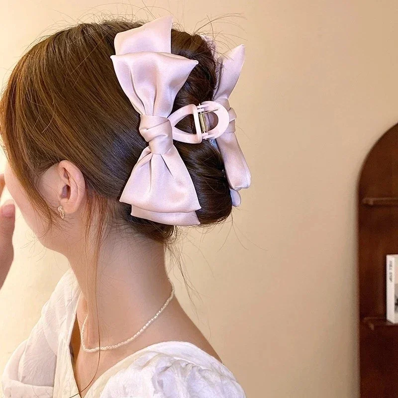 Women Bow Hairpin Korean Solid Color Butterfly Satin Hair Clips Hair Accessories Headwear