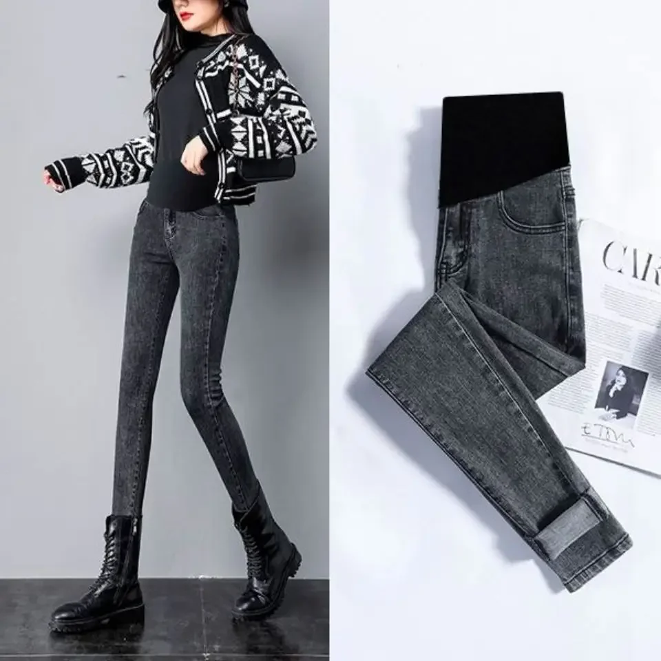 

New stretch washed denim maternity clothes small feet jeans four seasons spring and autumn fashion pencil pants maternity clothe