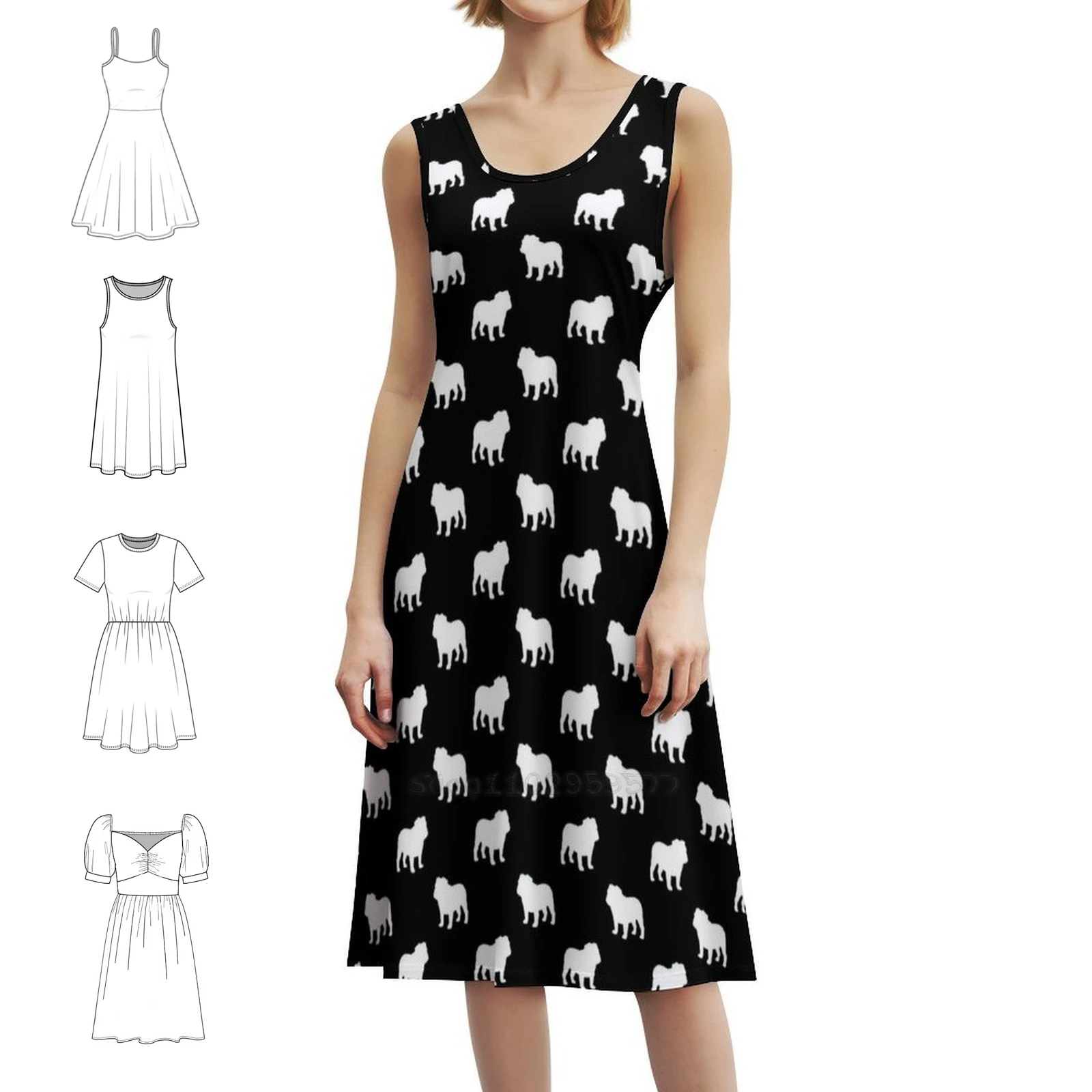 Bulldog Silhouette ( S ) Women's Hip Hop Streetwear Dress Graphic Print Party Club Wear Bulldog Bull Dog Dog Pets Animals