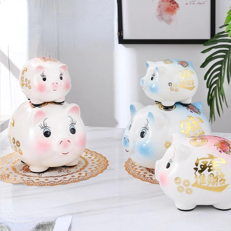 

Large Coin Money Storage Box for Kids Adult Secret Cartoon Ceramic Pig Piggy Bank Saving Papper Money Cute Ornament Home Decor