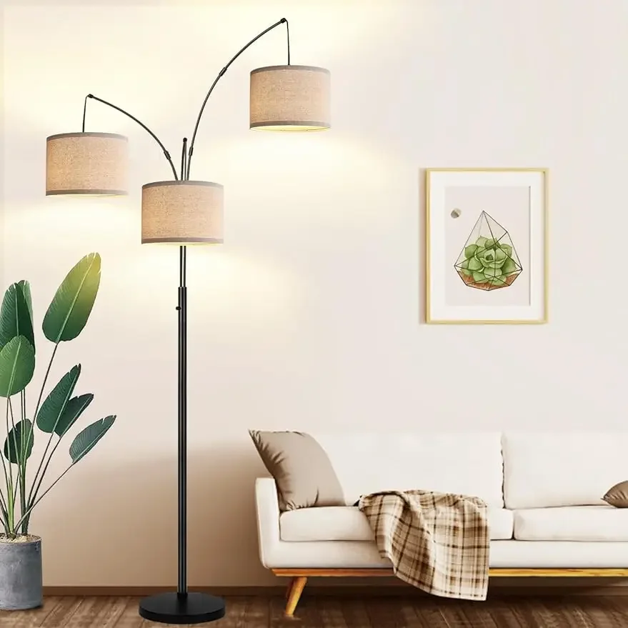Tree Floor Lamp - 3 Lights Arc Floor Lamps, Modern Tall Standing Lamp w/ Beige Shades & Heavy Base, 3 LED Bulbs Included