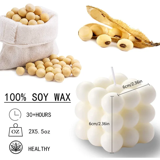 Bougie à bulles blanche et rose, 2 pièces, bougies Cube en cire de soja, bougie de décoration pour la maison, bougie parfumée, usage domestique et cadeau (blanc + rose) 2