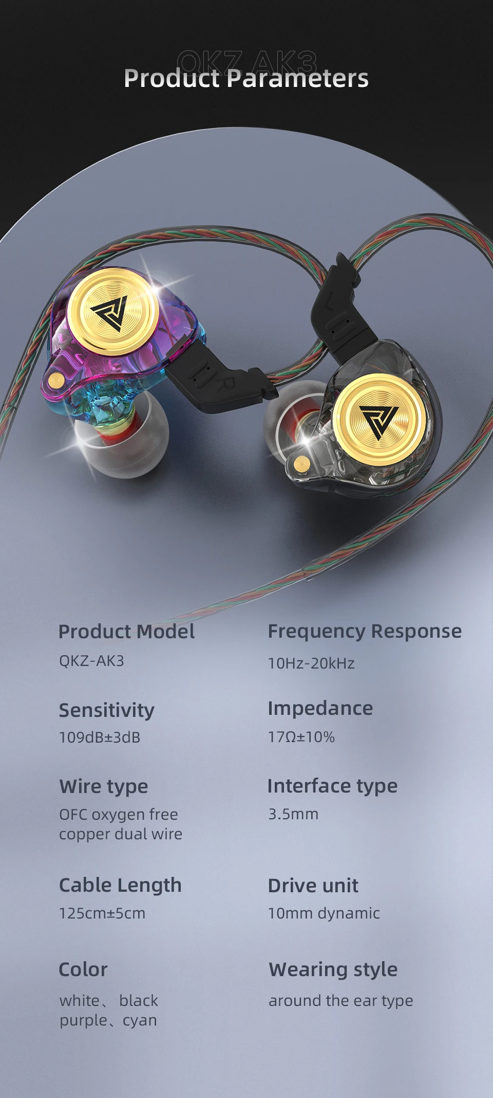 AK3 FiLe Wired Earphone with Microphone HiFi Music Monitor Bass Headphones Noise