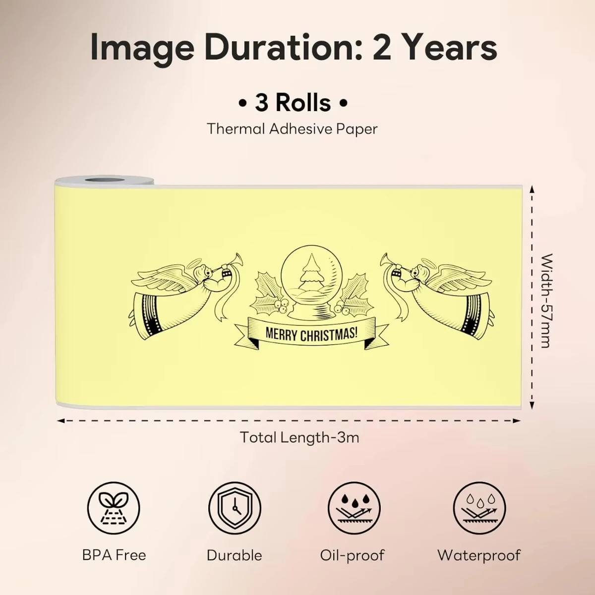 3/6/9/12롤 57x30mm 어린이 카메라 리필 롤: 노란색/파란색/분홍색 BPA 프리 감열지