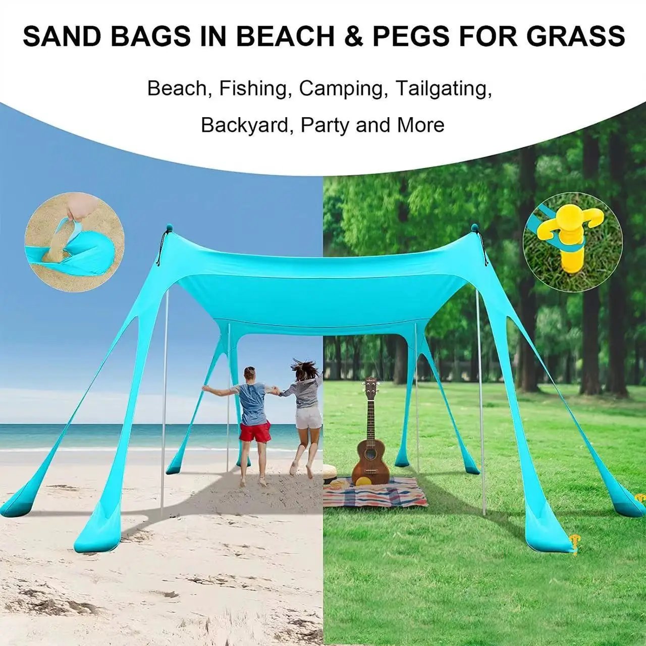 Family Beach Awning Outdoor Beach Tent Large Sun Shelter Camping Shades Tents Windproof Canopy Tents folding awnings