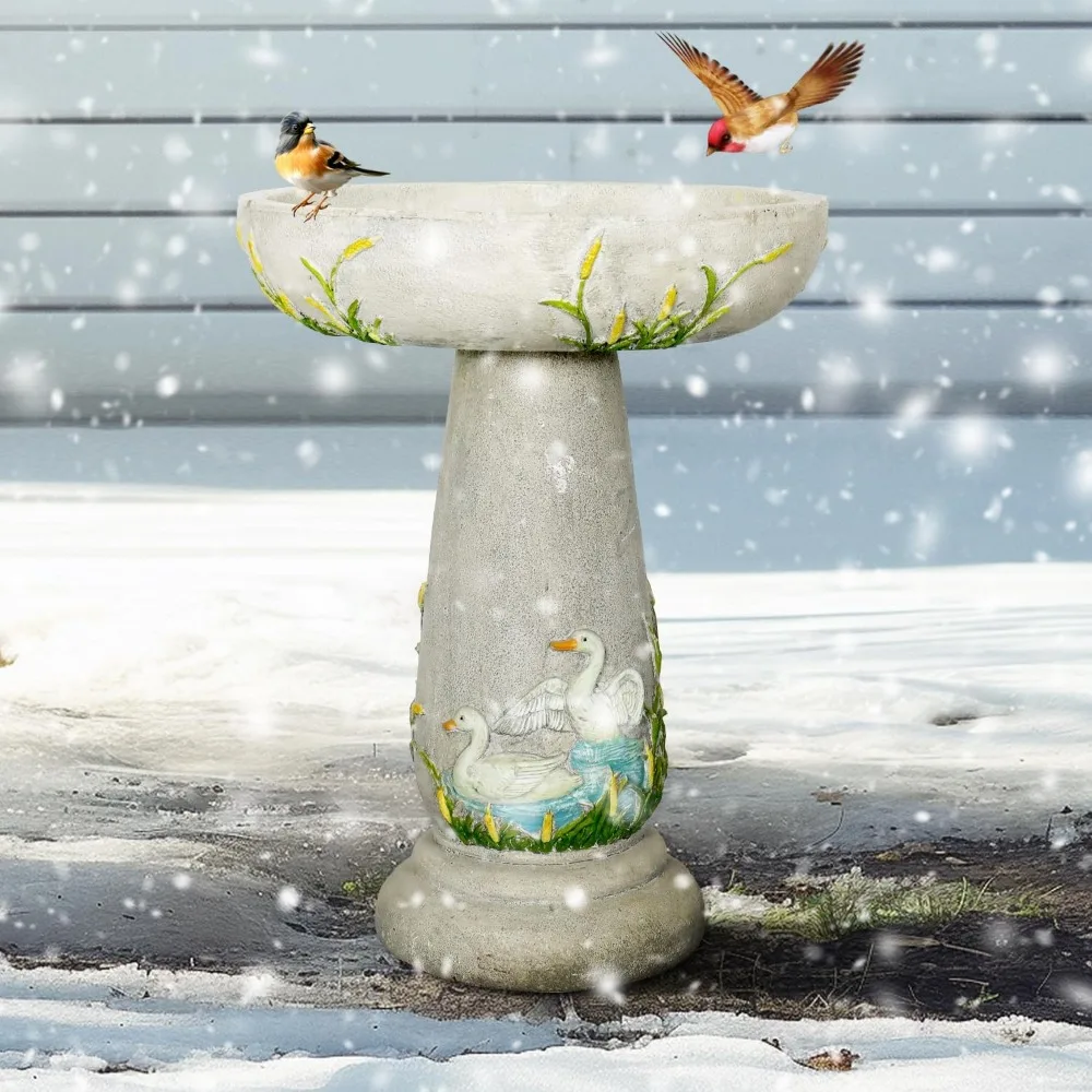 Carved Concrete Pedestal Birdbath 5