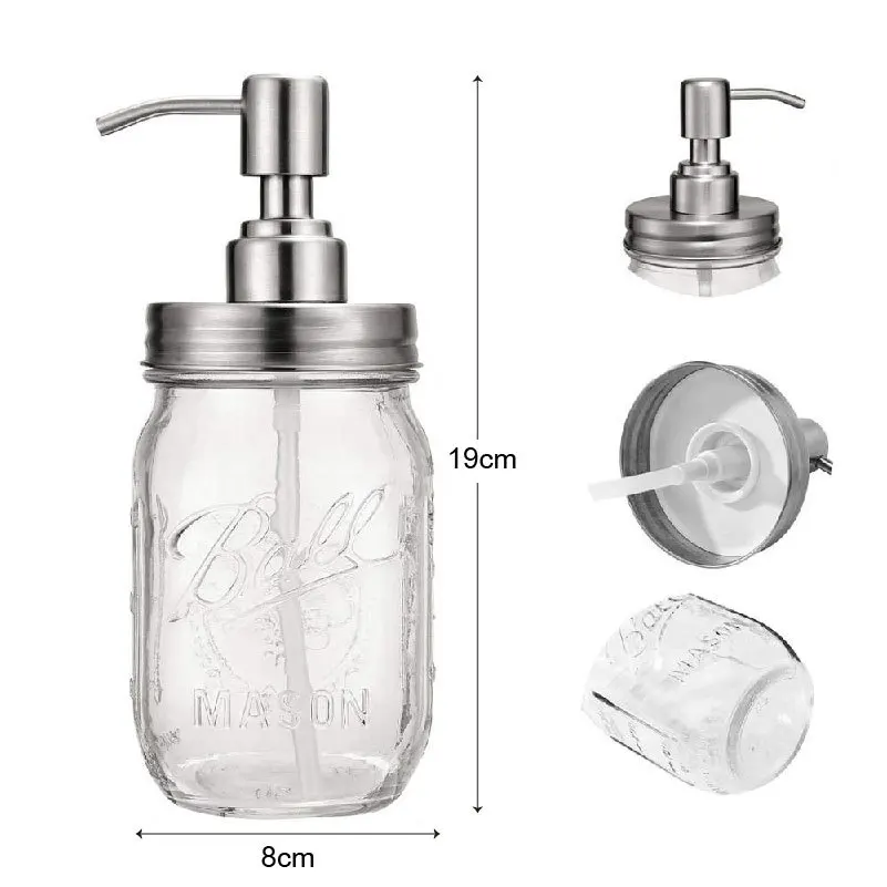 

Стеклянная банка для жидкого мыла, с дозатором, из нержавеющей стали