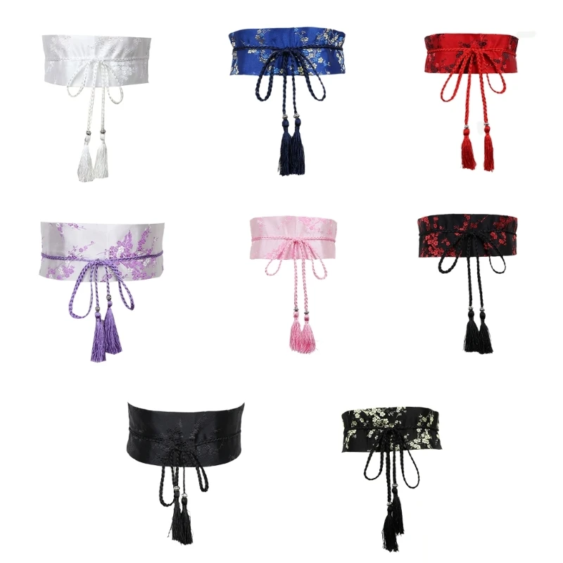 Japanischen Stil Kleidung Kimono Breiten Gürtel Frauen Schärpe Krawatte Streetwear Hanfu Gürtel Chinesische Gestickte Blume Quaste Verband Gürtel