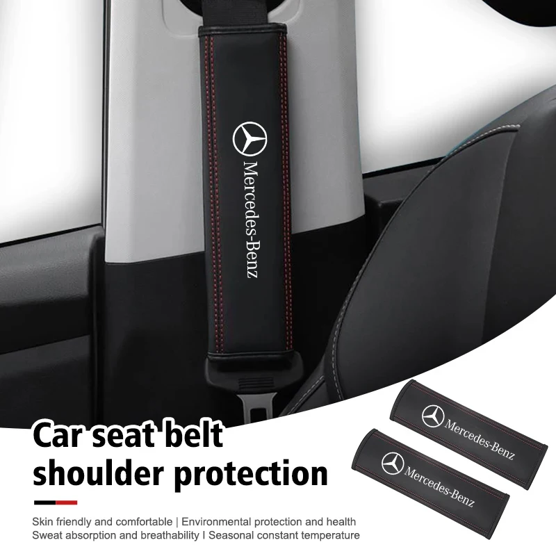 Car Seat Belt Leather Shoulder Covers 2PCS For Mercedes Benz W211 W204 W210 W203 CLA GLA Interior Accessories