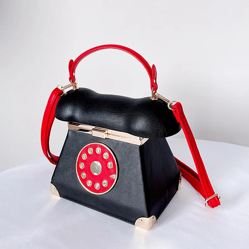 New Trendy Telephone Shaped Handbags Synthetic Leather Crossbody Bags For Women Stylish Designer Cute Top Handle Shoulder Purse
