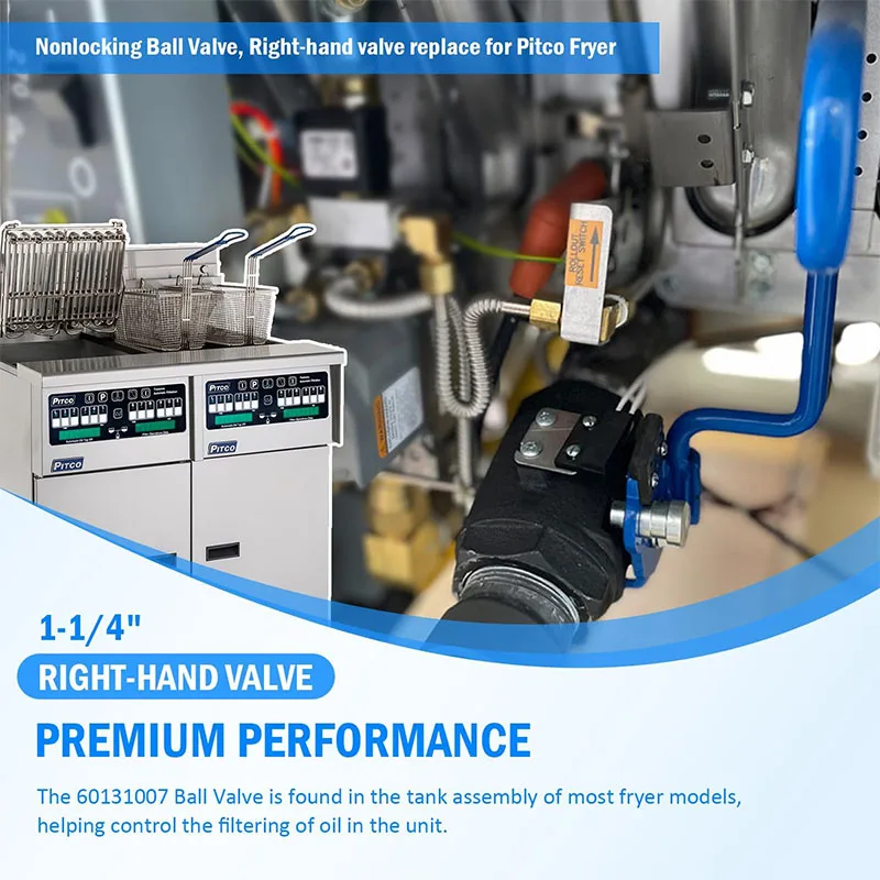 60131007 Ball Valve 1-1/4" Right-Hand Valve with 9" Hook Lever Rod, for Pitco Fryer SG14/14R, SG18/18F, SGM24/34/1824 and more
