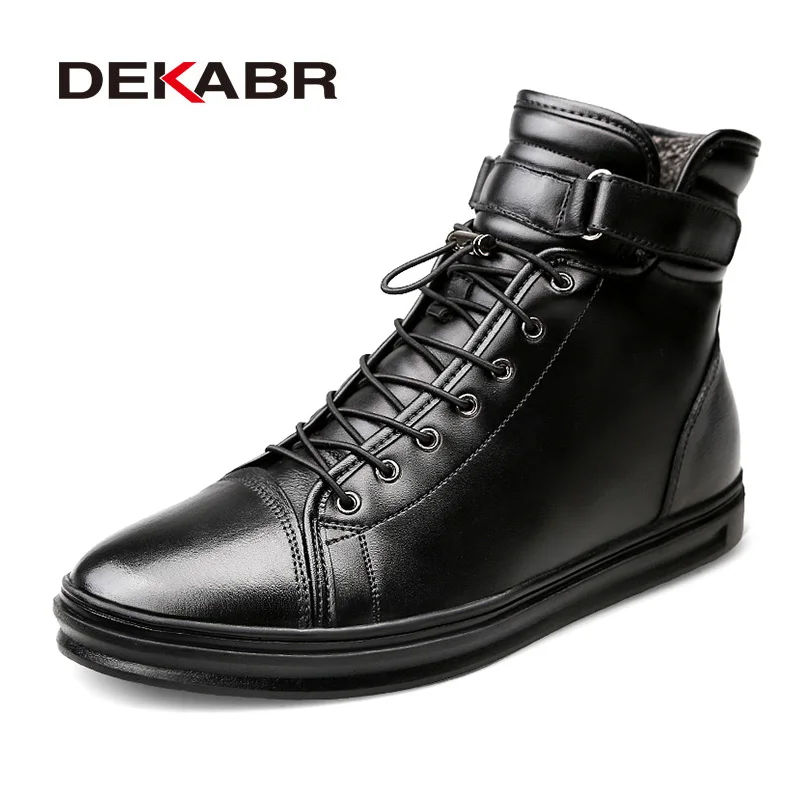Winter Snow Boots Men Boots DEKABR Genuine Leather Handmade Men Winter Fur Comfortable Motorcycle Size 38~48