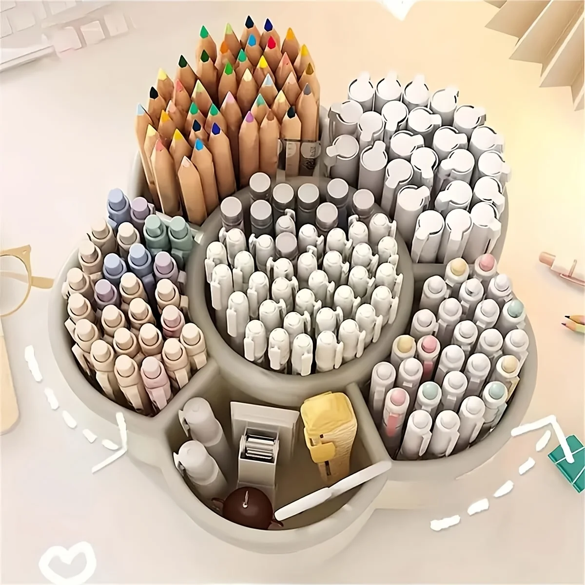 360-Degree Rotating Desktop Organizer Storage Box with 6 Compartments for Office Supplies Perfect for Cosmetics Stationery Tools 3