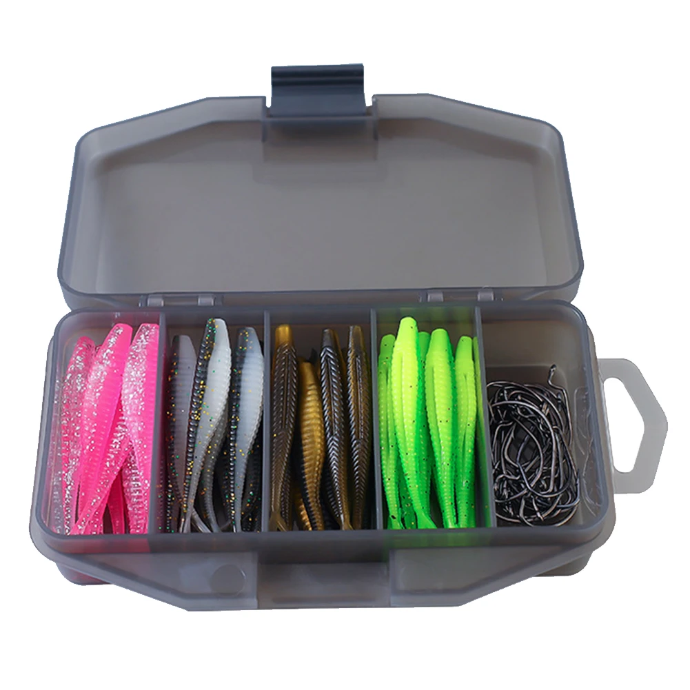 61pcs/set Artificial Lure Hook Fork Tail Wobbler Bait Hook Gear Tools with  Storage Box Soft Lightweight Outdoor Fishing Tackle