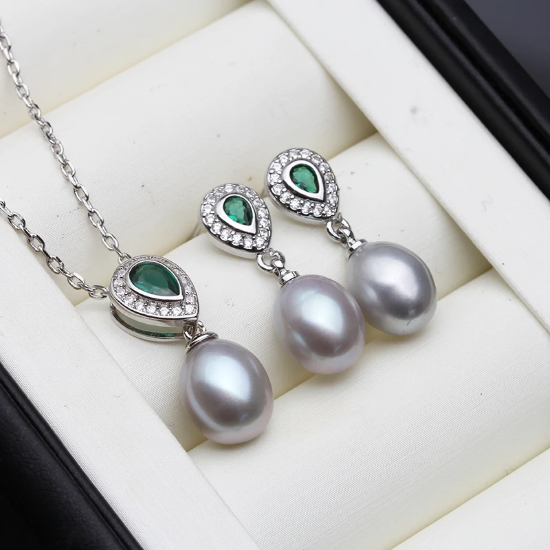 Real 925 Sterling Silver Necklace Natural Pearl Jewelry Sets For Women Bohemian Stud Earrings Sapphire Pendant