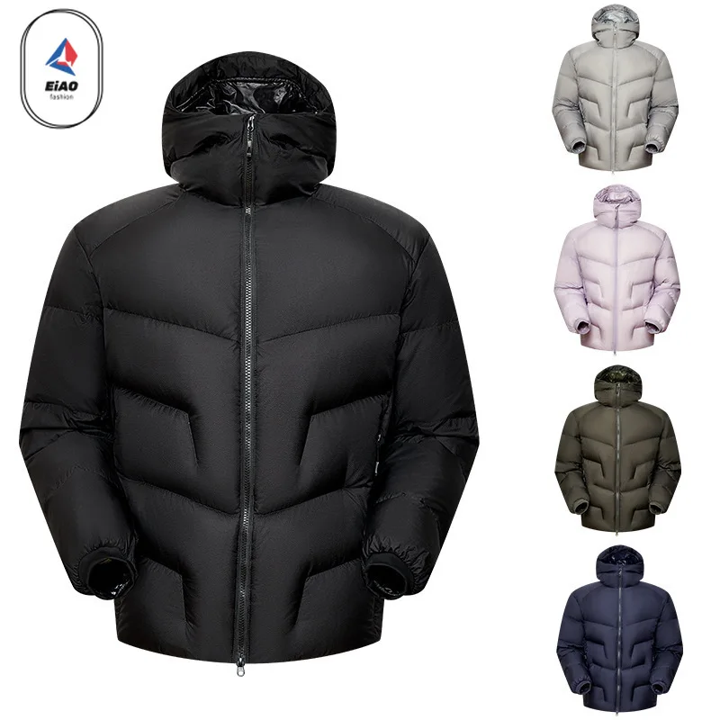 EIAO 2026 New Lightweight Puffer Men Winter Jacket Outdoor Cold-proof Hooded Down Jacket Snow Hunting Solid Color Duck Down Coat