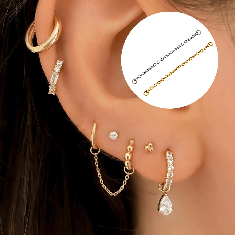 Right Grand TA1 티타늄 댄글 이어링 커넥터 체인 참 라브렛 스터드 헬릭스 노즈 후프 클리커 귀걸이 피어싱 쥬얼리