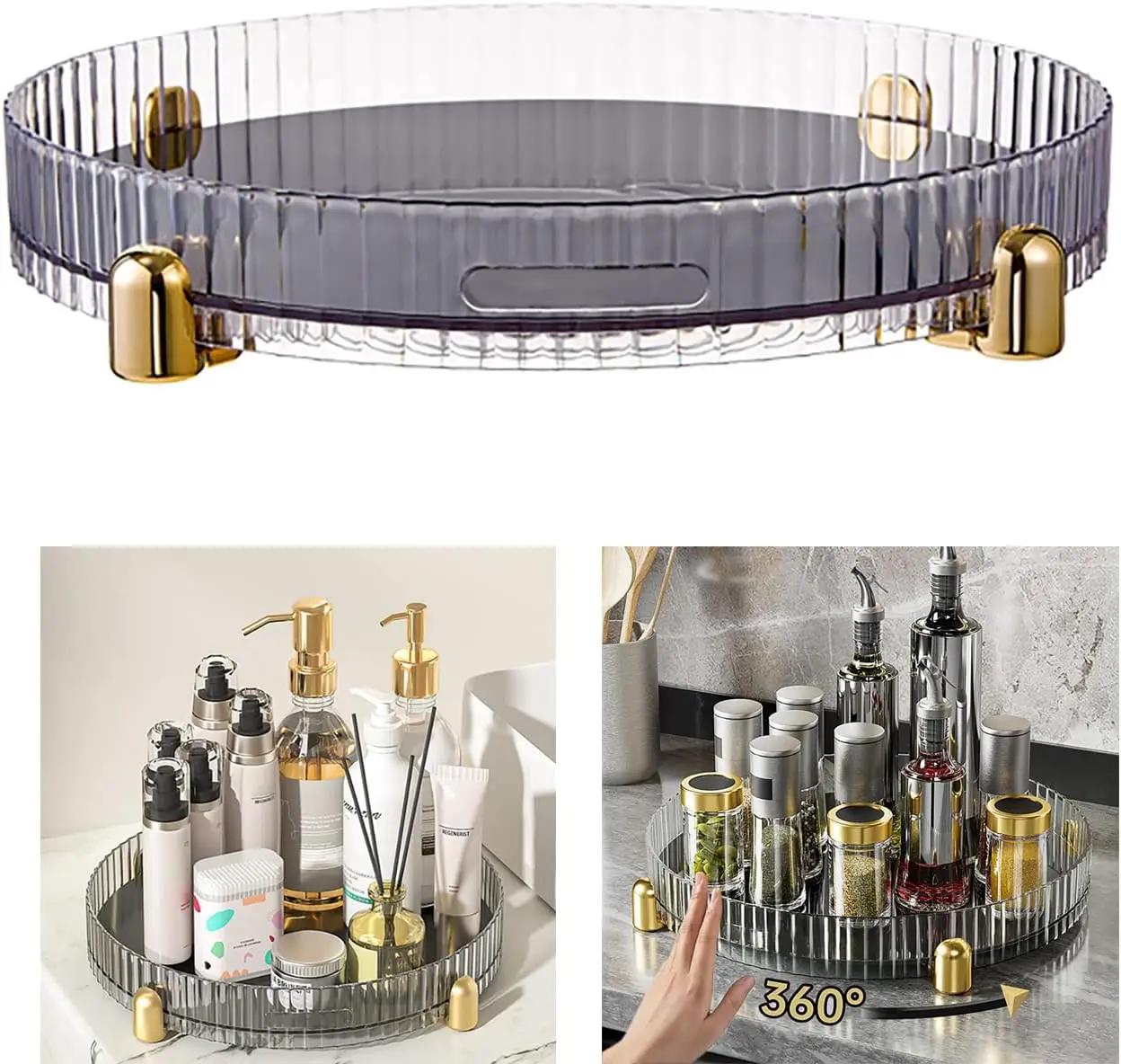 360 Degree 11inch Turntable Spice Rack Organizer, Clear Round Rotating Condiment Holder Storage Tray For Cabinets Pantry