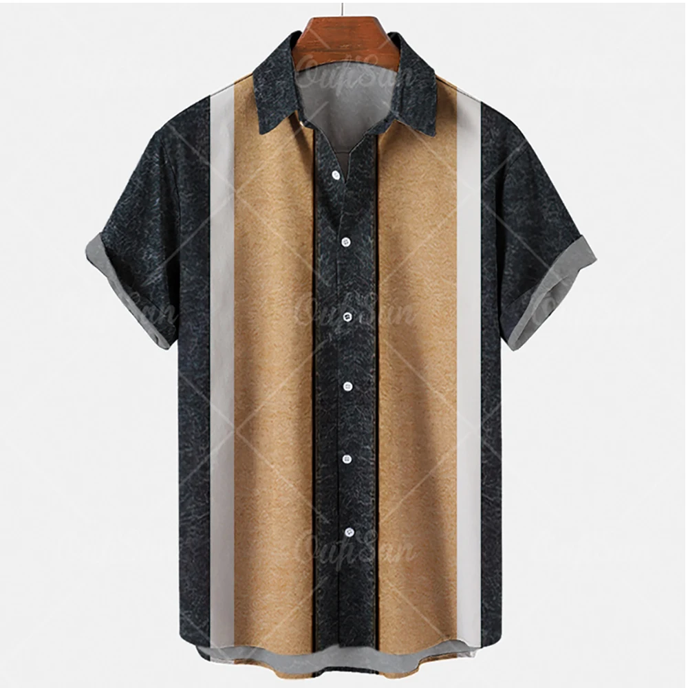 Men'S Casual Shirt Plaid Stripes Print Summer Short Sleeve Fashion Street Hawaiian  Beach Party Top Dazn Oversized 2