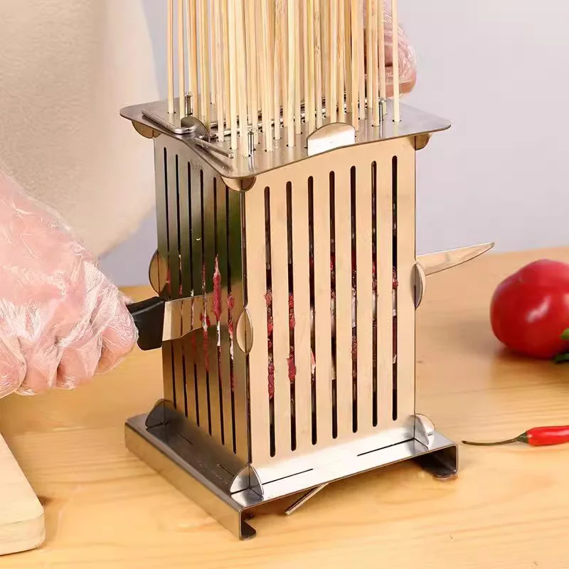 Stainless Steel 49 Holes Meat Skewer Kebab Maker Manual Small Lamb Skewers Machine Barbecue Stringer Kitchen Tool 3